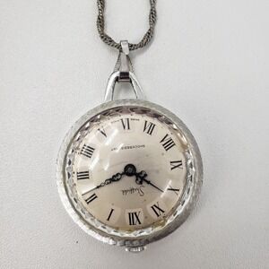 Vintage Sheffield Pendant Necklace Watch Silver Tone Roman Numerals